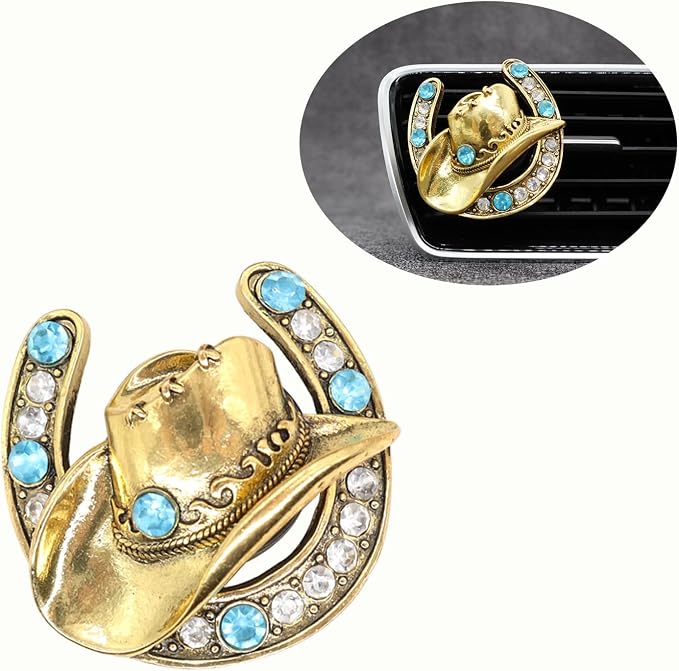 ORIESSE Cowboy Cowgirl Car Air Freshener Vent Clip,Bling Western Car Decor,1pc Women Men Vehicles Trucks Dashboard Decoration Accessories,Refillable Alloy Cowboy Hat Charm Diffuser
