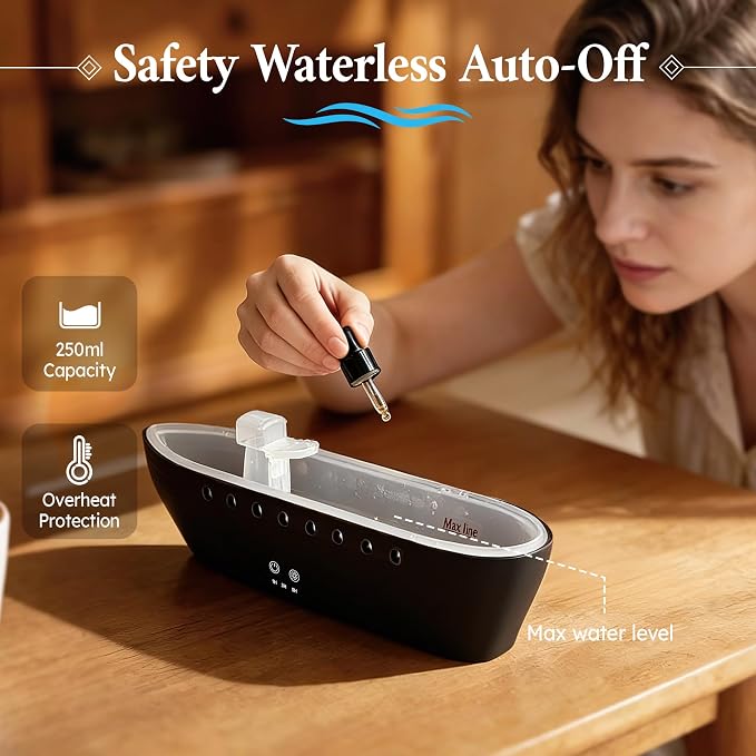 Essential Oil Diffuser 250ml, Ultrasonic Titanic Humidifier with 7 Color LED Lights, Quiet Operation, Auto Shut-Off, Remote Control, Perfect for Home, Office, and Bedroom Decor (Black)