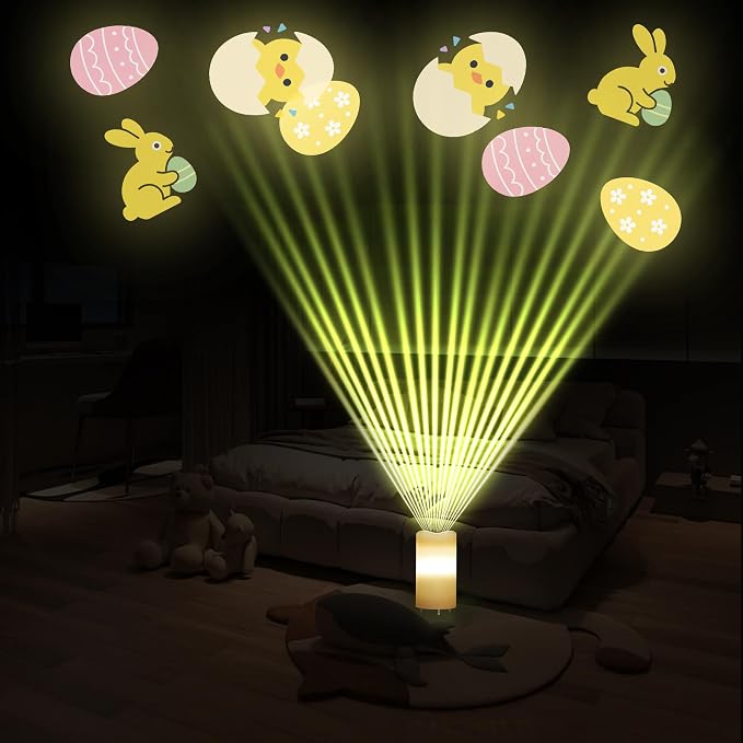 XingsLight Easter Decorations Flameless Candle Projector – LED Pillar Candle with Bunny, Chick & Egg Projection Lights |Remote Control & Timer, Easter Basket Stuffer Gift