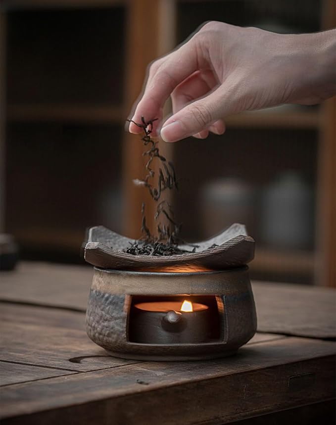 Ceramic Aromatherapy Burner, Nature's Wellness Aromatherapy Kit, Essential Oil Fragrance Diffuser with Tealight Holder, Zen Palo Santo Burner, Tea Light Candle Teapot Warmer for Home Office (1pcs)