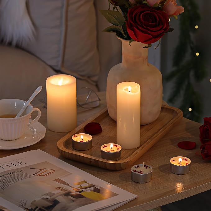 48 Pcs Rose Scented Tealight Candles, 6H Long Burning - Palm Wax Based, Non-Toxic/Smokeless, Bulk for Spa, Bath, Wedding