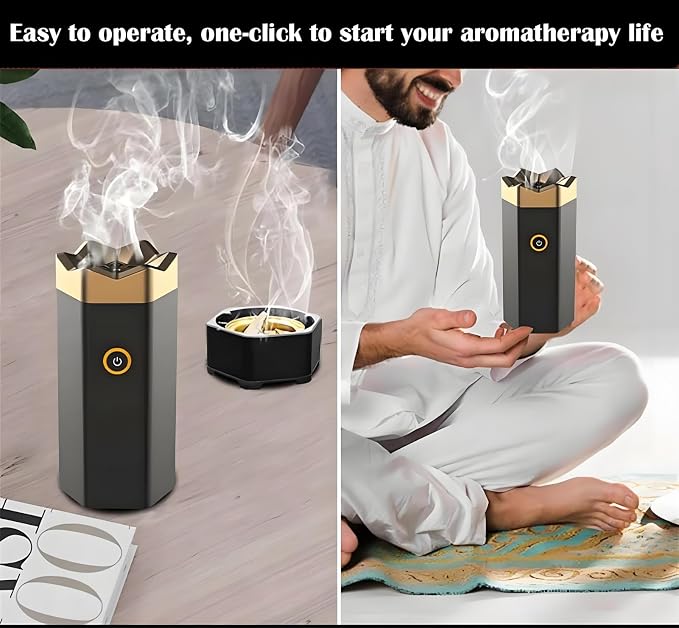 Luxury Electric Bakhoor Burner 2025 Portable USB Type-C Rechargeable Mini Incense Diffuser Arabic bakhoor Muslim Incense Holder for Car and Home,D Black