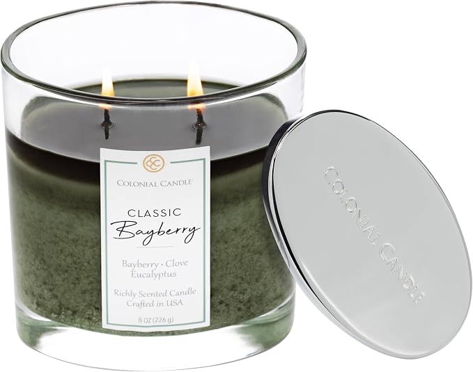 Colonial Candle Bayberry Scented Candle Jar, Highly Fragranced Candles for Home Scented, Mottled Wax Candle, 2 Wick, 8 oz - Made in the USA