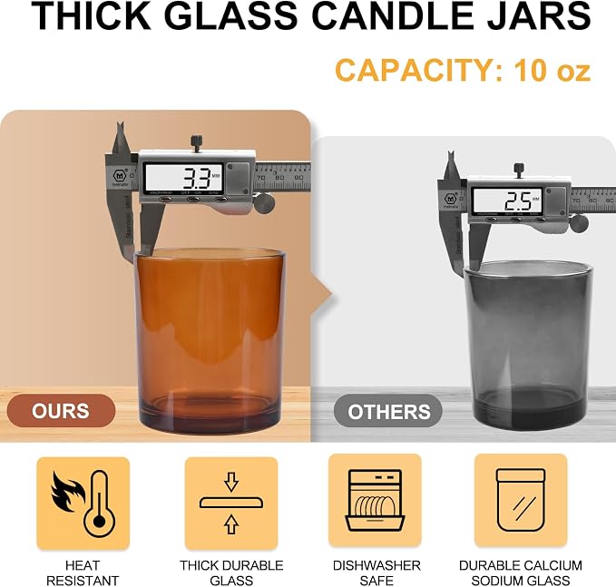 SHOWIN 10 OZ Thick Candle Jars for Making Candles 15 Pcs, Empty Jars with Wood Lids for Candle Making, Sample Container, Clear Brown