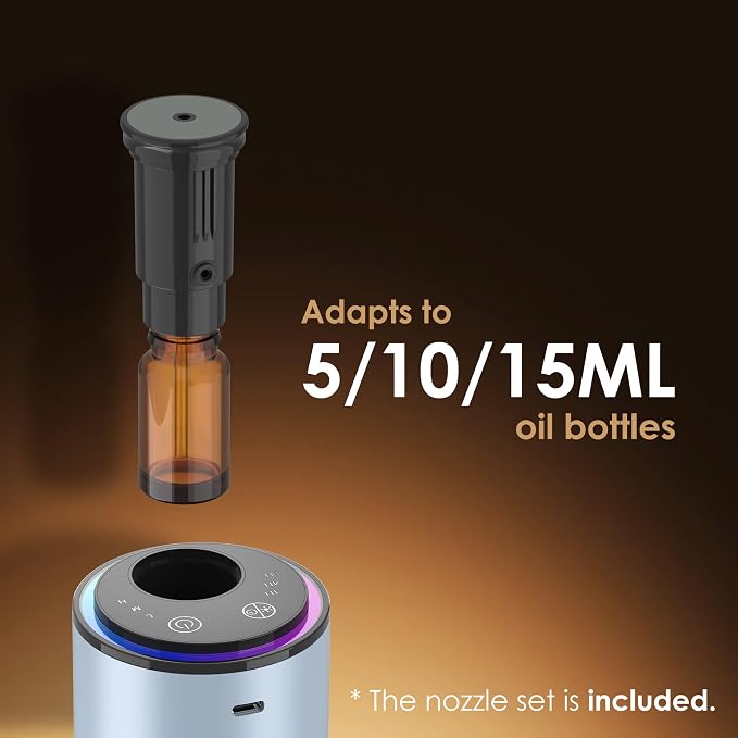 Waterless Essential Oil Diffuser, Portable Aromatherapy Diffuser,3 Countdown Timers & 3 Mist Levels for Home, Room, Car, Office