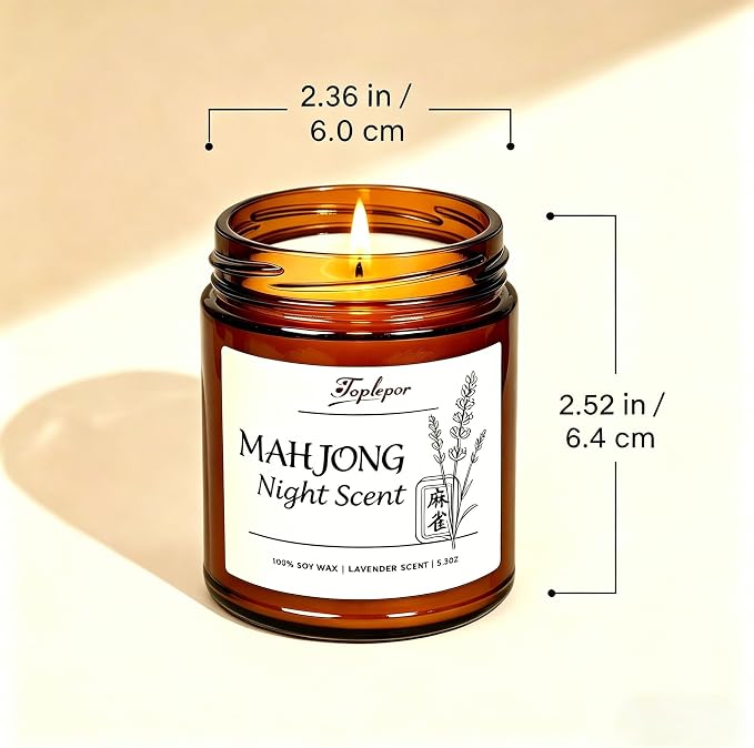 Mahjong Night Scent Candle - Unique Game Night Gift Idea, Soy Wax Aromatherapy Candle for Mahjong Night, Friends Game Party, Mahjong Lovers Gifts for Women Men | Lavender Scents, 5.3oz