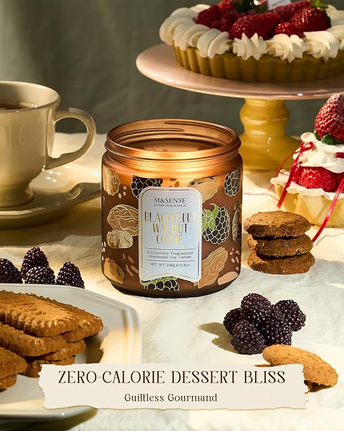 M&SENSE BlackBerry Walnut Cookie Scented Candle, Soy Wax 11.6oz 70 Hours Non Toxic Slow Burn, Fruity Nutty Bakery Fragrance, Holiday Jar Candle for Home Decor, Relaxing Aromatherapy Gifts for Women