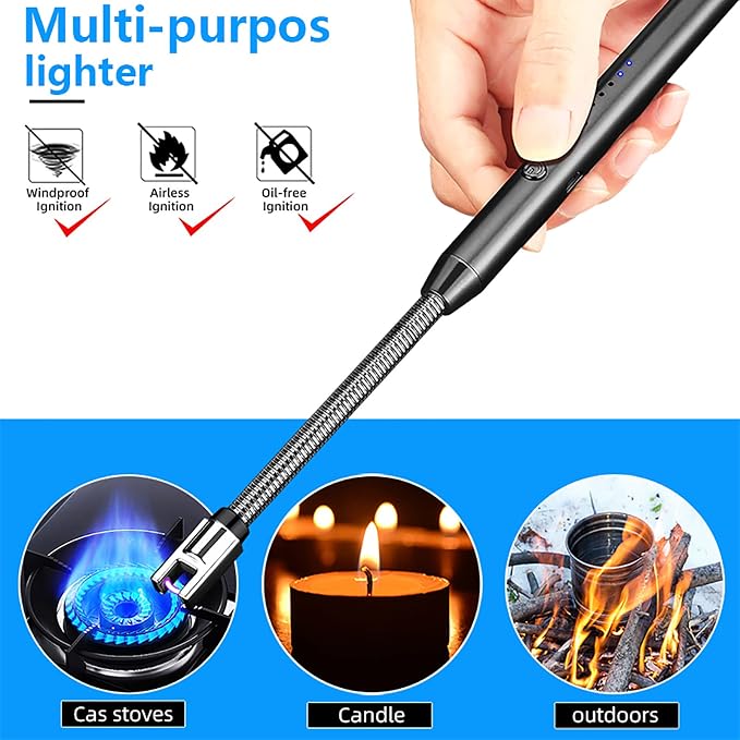 ELCELC 2 Pack Electric Candle Lighter Plasma Flameless Arc Windproof 360° Long Neck Flexible with LED Power Display Lighters for Candle for BBQ, Grill, Camping, Fireplace, Stove