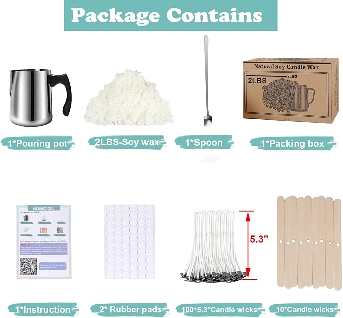 Soy Wax Candle Making Kit Supplies, Natural Candle Wax For Candle Making, DIY Art&Crafts Kit for Adults,Beginner, Including 2lbs Soy Wax Flakes, 100 Candle Wick, 10 Centering Devices, Melting Pot