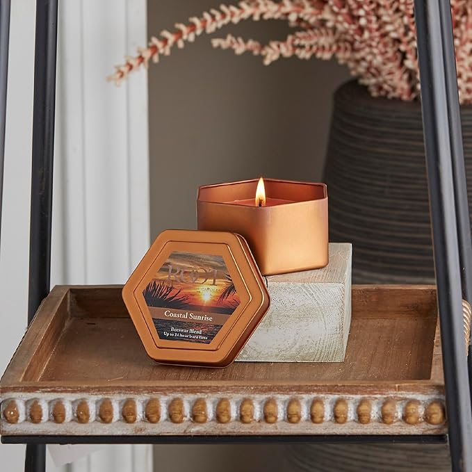 Root Candles Scented Candles in Travel Tin 24-Hour Honeycomb Traveler Handcrafted Beeswax Blend Candle, 4-Ounce, Coastal Sunrise