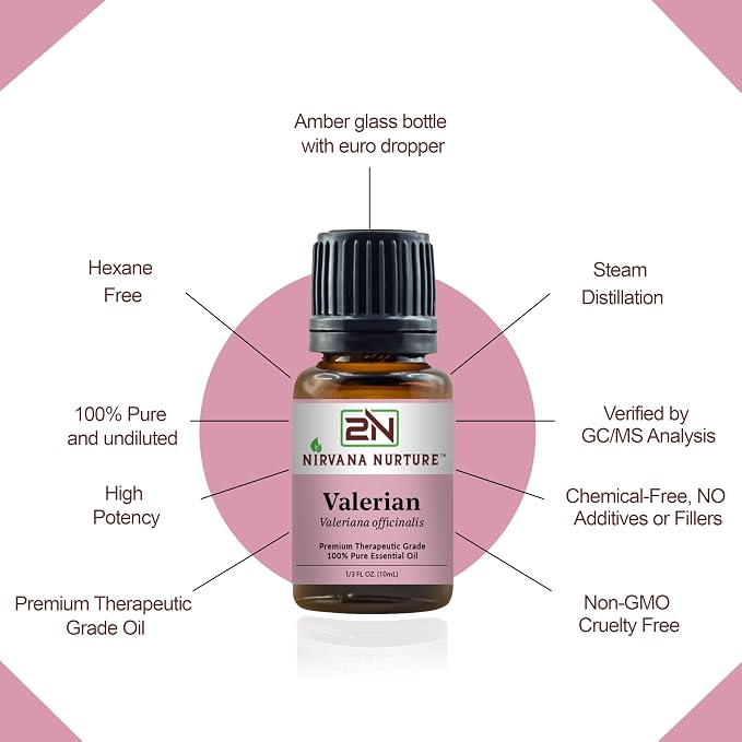 Valerian Essential Oil, 100% Pure Undiluted, Aromatherapy Oil for Diffuser, Hair & Skin Care