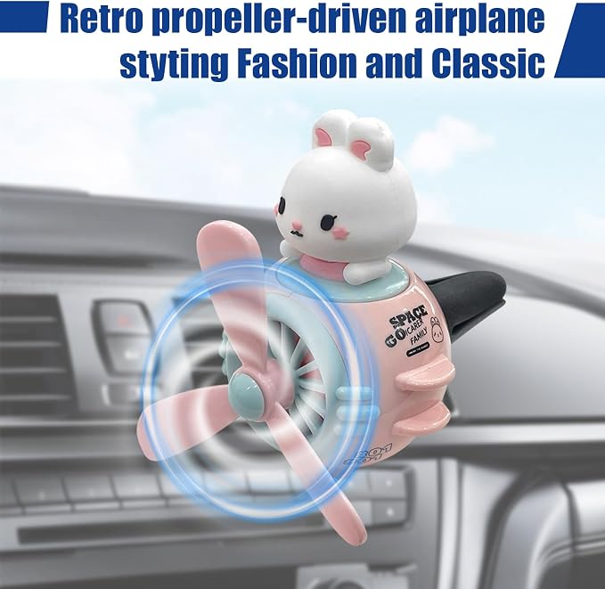 Pilot Rabbit Car Dashboard Air Vent Trim Clip, Cute Cartoon Car Rotating Propeller Air Outlet Decoration, Cool Automotive Interior Perfume Diffuser Ornament Accessories (Rabbit)