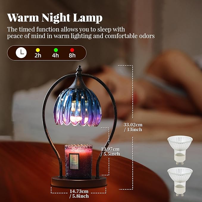 GOODBUY Timer Candle Warmer Lamp: Dimmable Candle Warmer Wax Melts Warmers for Jar Candles with 2 Bulbs, Birthday Gifts for Men Women, House Warming Gifts New Home Decor for Bedroom Living Room