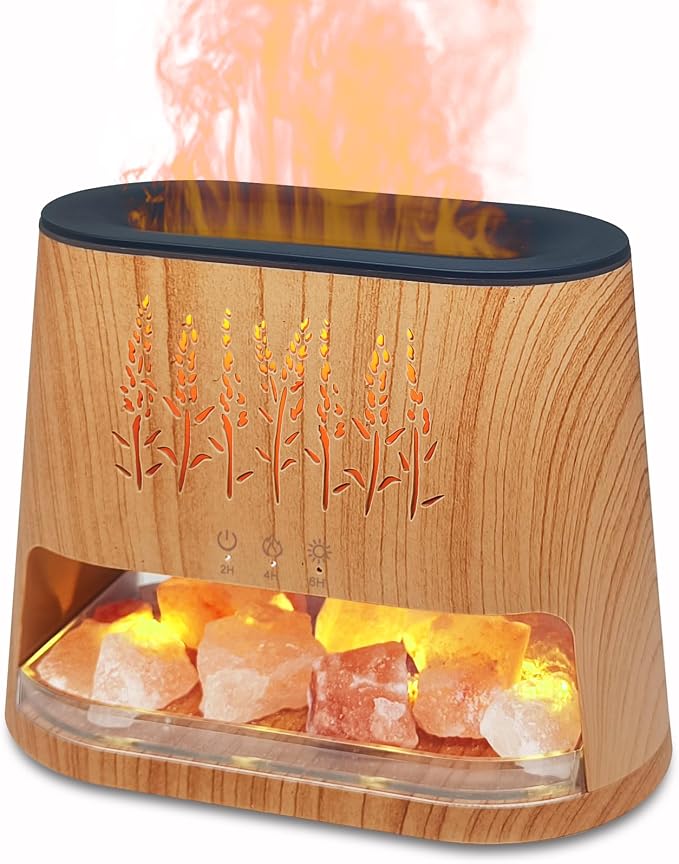 Fireplace Flame Diffuser & Himalayan Salt Lamp, 8 Colors Aromatherapy Diffuser Cool Mist Humidifier with Timer Auto Off Function for Home, Bedroom, Offie,Yoga