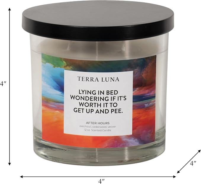 Sagebrook Home Scented Candle with Humorous Label - Long-Lasting & Aromatic - Glass & Wax - Boho Style - Home, Office, Bedroom, Living Room Decor - 4" Orange, Blue, Black