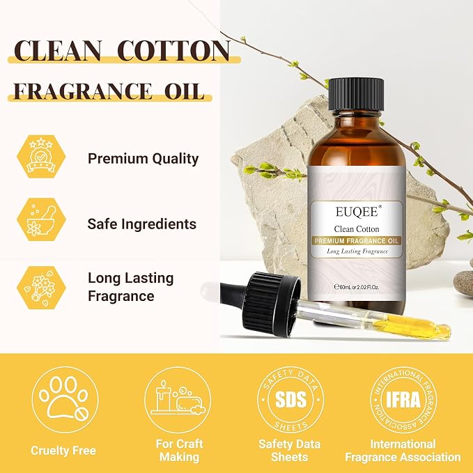 EUQEE Clean Cotton Fragrance Oil, 2.02 Fl oz/ 60ml Fragrance Oils for Diffuser, Candle Making, DIY Soap with Glass Dropper