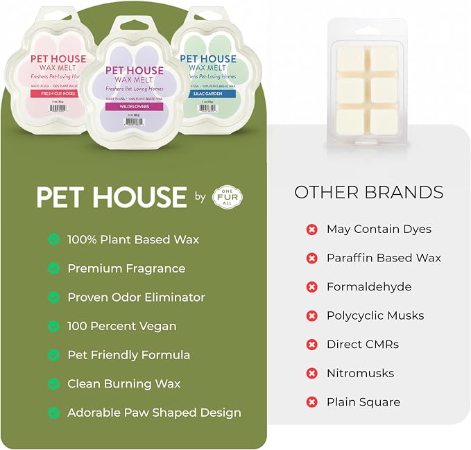 One Fur All Pet House Spring and Summer Wax Melts for Pet Odor, Natural, Plant Based Soy Wax Melts, Long Lasting Fragrance for Fresh Smelling Homes, Lemongrass
