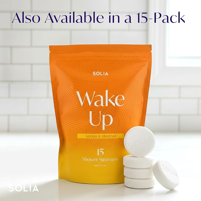 Solia Energizing Citrus Menthol Shower Steamers - Patent-Pending Real Essential Oil Menthol Shower Steamer Bombs, Spa Steamers Aromatherapy, 7-Pack