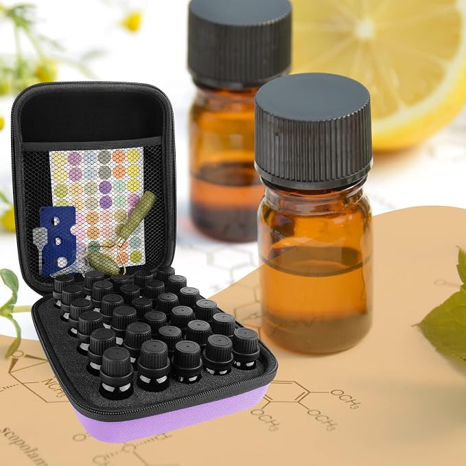 LUEXBOX Essential Oil Storage Case/Essential Oil Carrying Case/Essential Oil Case [Multiple Sizes] + Jade Roller for Face & Oil Opener & Stickers & Funnel & Transfer Pipette (Purple)