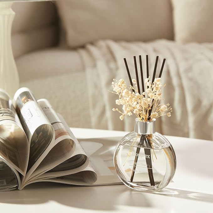 Flower Reed Diffuser Set 5.07oz Olive Flower Scent Diffuser with Sticks Home Fragrance Reed Diffuser for Bathroom Shelf Decor