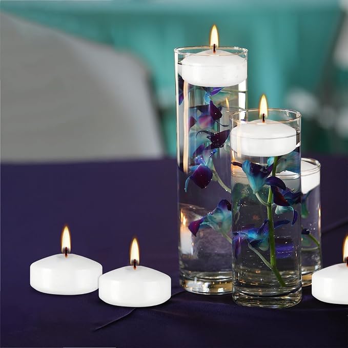 YOROXRG 50 Pack of 2-Inch White Floating Candles - Ideal for Weddings, Home Décor, Spa Baths, and Romantic Settings