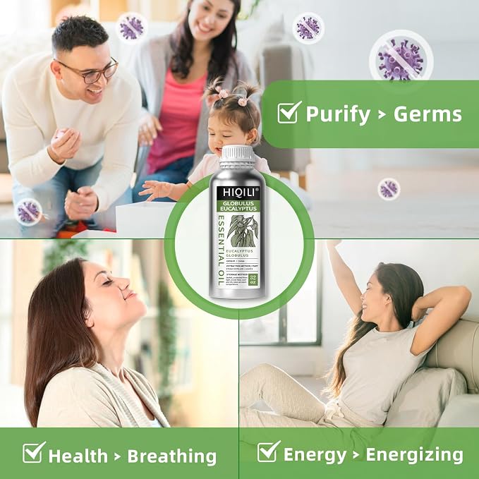 HIQILI Eucalyptus Essential Oil for Spray, Diffuser & Skin - 32 Fl Oz