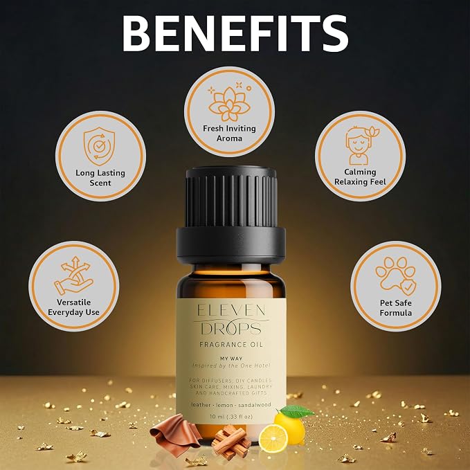 My Way Fragrance Oil | Leather, Lemon & Sandalwood Notes | Long Lasting Scent Reed Diffuser Oil for Home, Office, Hotel, Spa, Car & Linen Spray | Pet Friendly IFRA Compliant, 10 ml
