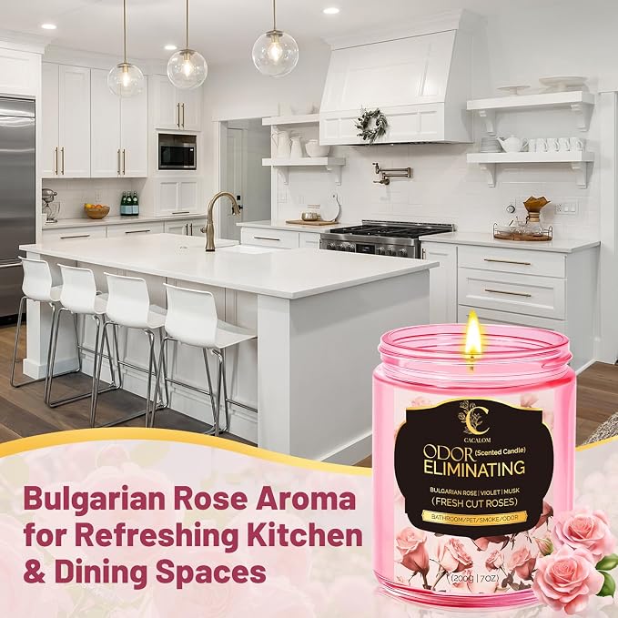 Rose Odor Eliminating Candles, Pet Scented Candles for Home, Single Wick Soy Candle Gifts for Women, Men, Ideal for Creating Relaxing Atmosphere, Over 50 Hours of Burn Time