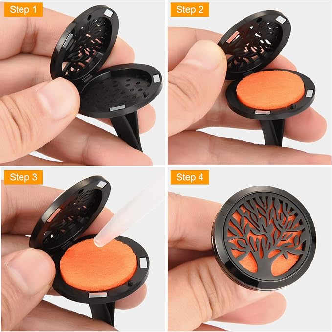 Tatuo 2 Pieces 316l Car Aromatherapy Essential Oil Diffuser Air Freshener Vent Clip with 48 Felt Pad Gift for Women Men Birthday Mother's Day(Tree Patterns)