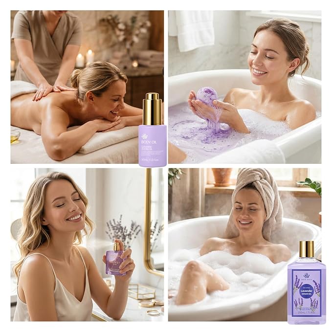 Gifts for Women, Gifts Basket for Women, 32 Pcs Lavender Bath and Body Gift Basket Set, Hydrating Facial Skin Care Gifts Set, Home Spa Self-Care Basket Set, Birthday Gift for Her, Anniversary, Wife