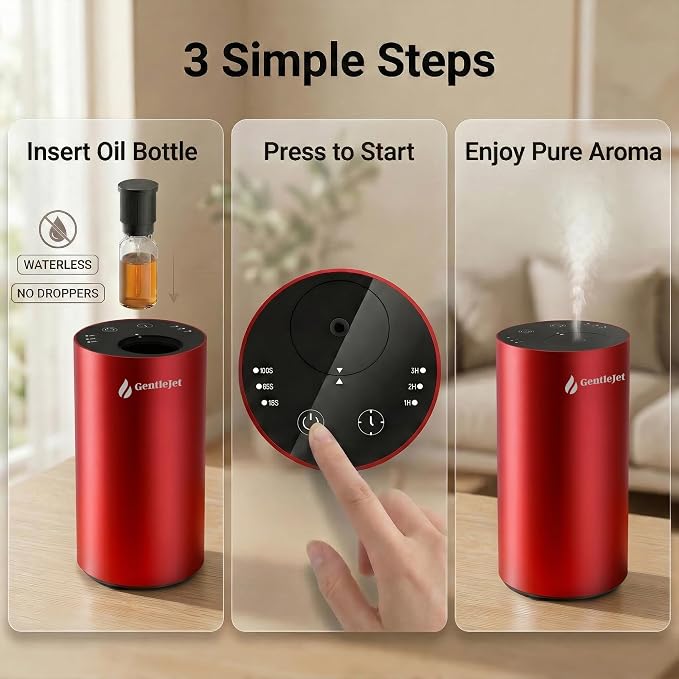 GentleJet LiteMist Waterless Rechargeable Aroma Diffuser for Bedroom, Office & Car, Cold-Air Essential Oil Mist, Aluminum Body, 20ml