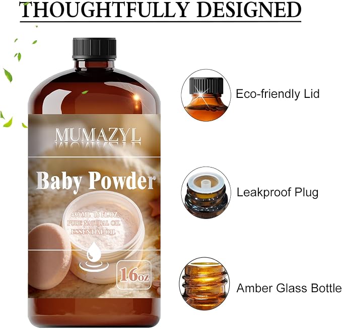 Baby Powder Fragrance Oil, Baby Powder Oil 16 Fl Oz 480ML for Diffuser Humidifier Yoga Cleaning DIY Candle Soap Making MUMAZYL Essential Oils
