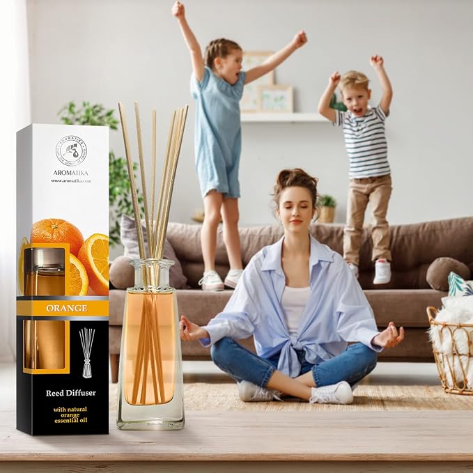 Reed Diffuser Orange - 2x3.4 Fl Oz - Fresh Room - Long Lasting Fragrance - Scented Reed Diffuser Orange - Diffuser Gift Set - Best for Aromatherapy - Home - Orange Essential Oil Diffuser