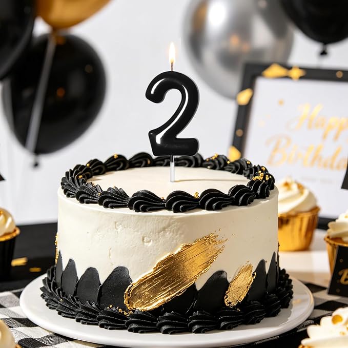 2.76“ Large Black 3 Birthday Candle, 3 Candle for 3rd Birthday Boy, Number 3 Candle for Boys Black Theme Birthday Party Decorations, Black Birthday Candles for Wednesday Birthday Decorations