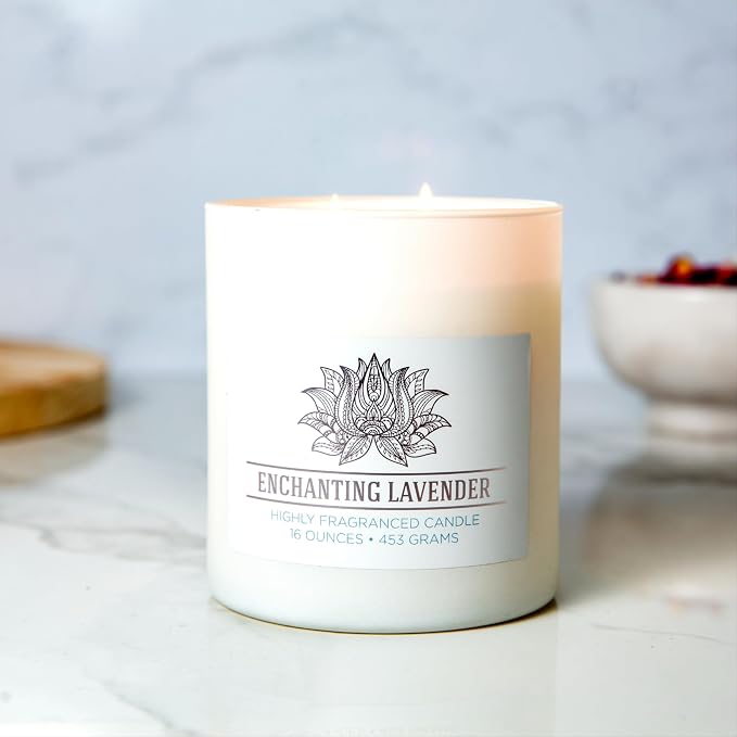 Carolina Enchanting Lavender Scented Candle, 16 oz Wellness Relaxing Aromatherapy Candle, 2 Wick White Jar Soy Blend Wax, Candles for Home, 60H Burn - Made in The USA