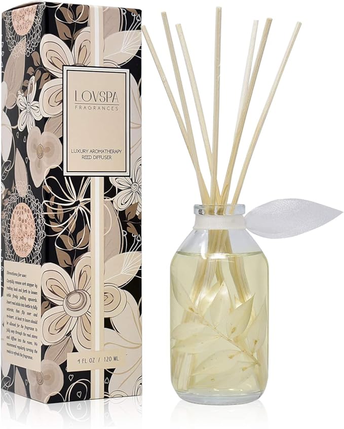 Coconut & Eucalyptus Reed Diffuser Set, Room Fragrance, Shelf Decor | Coconut, eucalyptus, and mint profile, spa aroma, guest bathroom, decorative glass bottle, home scent, entryway,