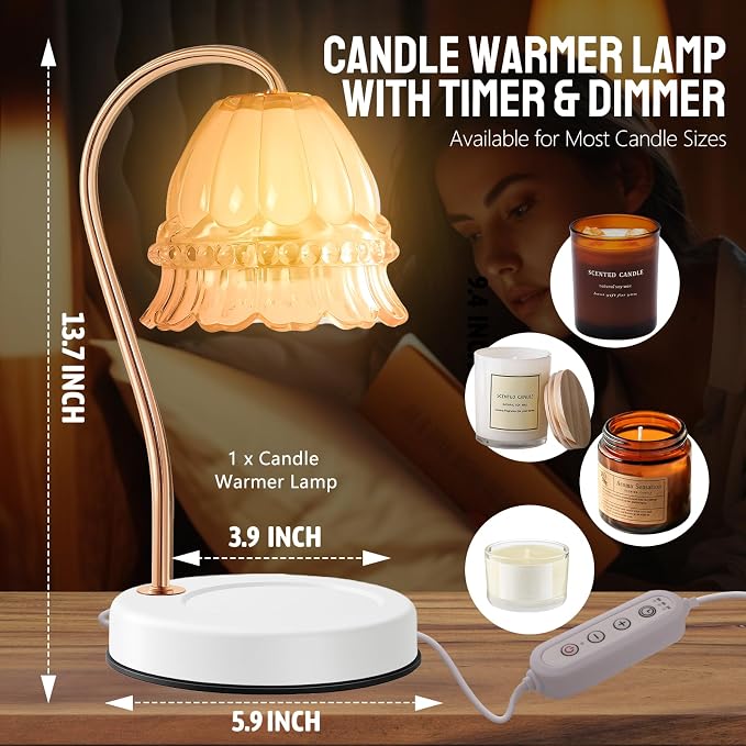 GEEZO Fragrance Candle Warmer Lamp，Electric Candle Warmer with Timer & Dimmer，Mom Christmas Birthday Gifts for Women, House Warming Gifts New Home Bedroom Decor