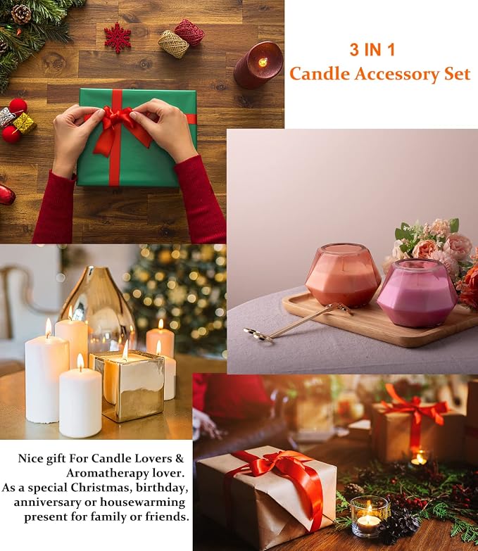 3 in 1 Candle Accessory Kits,Candle Snuffer,Candle Wick Cutter Trimmer and Candle Wick Dipper with Gift Bag, Candle Care Kit for Gifts Candle Lovers (Black)