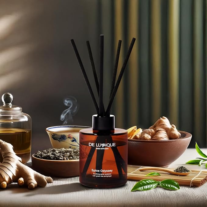 Spice Odyssey Scent Luxury Reed Diffuser – Aromatherapy Diffusers for Home with Green Tea, Ginger, Moss & Bergamot – Long Lasting Fragrance – 150ml