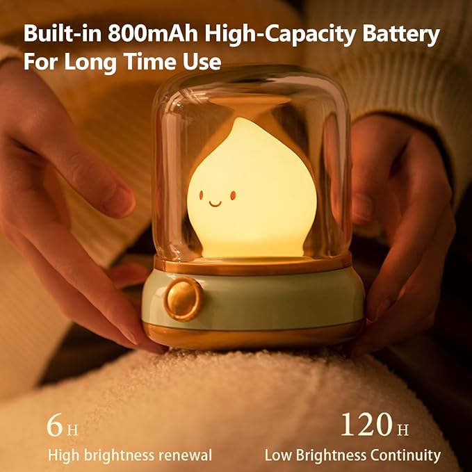 Flameless Kerosene-Style Night Light – Dimmable USB-Rechargeable LED Candle Light with Flicker & Steady Modes, Silicone Flame, Cozy Bedroom, Kids, Travel Lamp (Green)