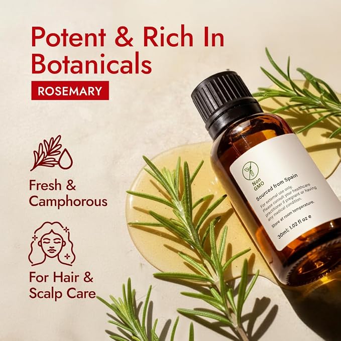 H'ana Rosemary Oil - 1.02 Fl Oz Rosemary Essential Oil for Hair, Skin, Diffuser, Aromatherapy & DIY
