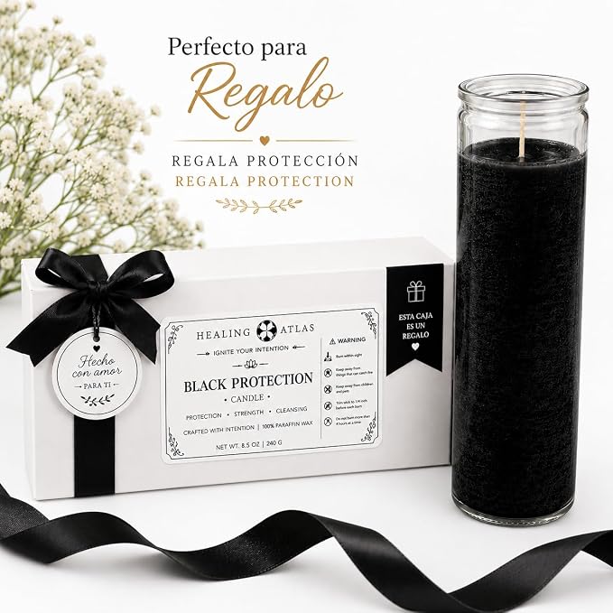 Black Protection Manifestation Candle Kit – 8" Ritual Prayer Candle with Intention Scrolls, Pencil & QR Guide for Protection, Energy Cleansing & Spiritual Defense