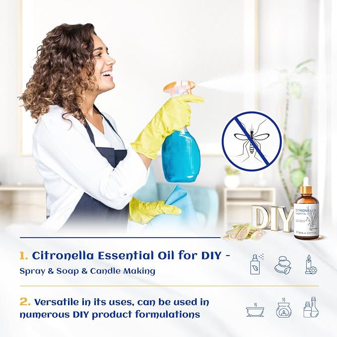 HIQILI 1 Fl Oz Citronella Essential Oil for Aromatherapy Diffuser for Home - 30ML
