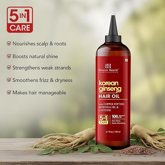 Botanic Hearth 100% Pure Korean Ginseng Oil For Hair Growth & Hair Treatment Oils 6.7 Fl Oz | Infused with coconut Oil | Hair Oil Repairs Dry Damaged Hair, Strengthening, Healthier | All Hair Types