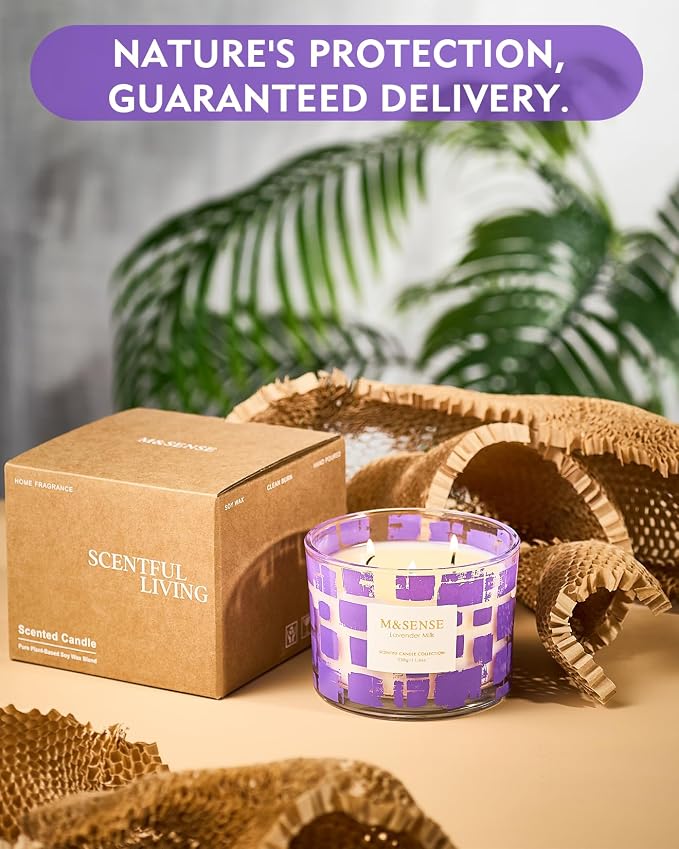 M&SENSE 3 Wick Lavender Milk Scented Candle,11.6oz Natural Soy Wax Non Toxic for Home, Up to 60 Hours Burn time,Fall Decorations for Home,Stress Relief Candles for Women/Men