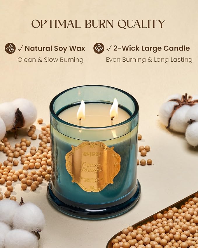 M&SENSE Ocean Escape Scented Candle 12.7oz Home Aromatherapy 2 Wick | Organic Soy, Non-Toxic, Unique Summer Fragrance, Gift for Women