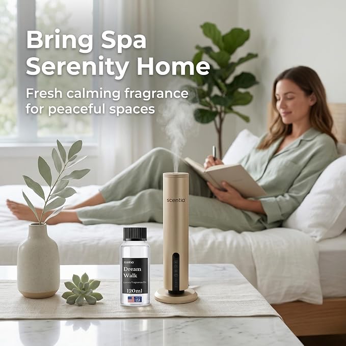 Scentia Dream Walk Diffuser Oil Refill – Hotel Fragrance Oil Inspired by 5-Star Spa Resort – 120 mL – White Tea, Cedarwood & Amber Long-Lasting Scent for Ultrasonic & Waterless Diffusers, Made in USA