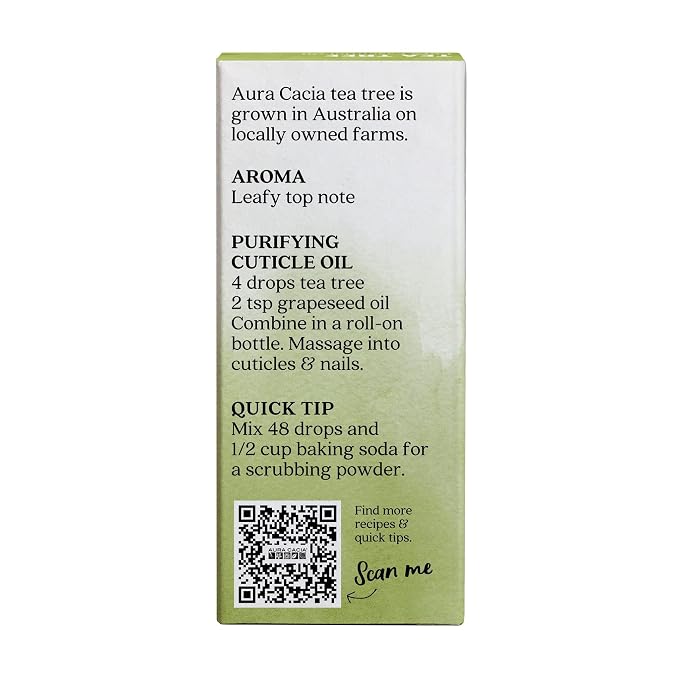 Aura Cacia 100% Pure Tea Tree Essential Oil, 100% Pure Therapeutic Grade, 15 ml in Box, Melaleuca alternifolia