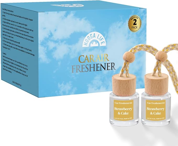 HoogaLife Car Air Freshener Diffuser 2 Pack Hanging Air Freshener Diffuser - Strawberry Pound Cake Fragrance Oil Air D iffuser for Car, 45+ days Long Lasting Fragrance Made in USA (S44)
