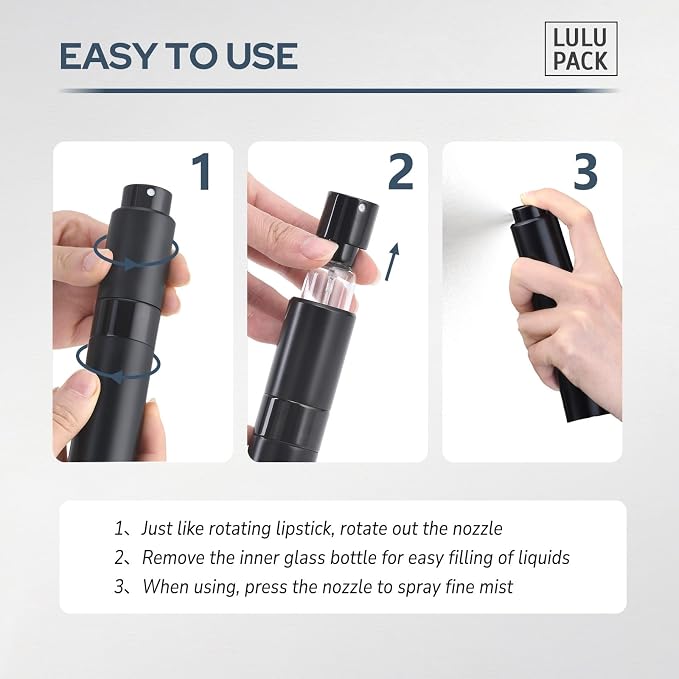 Lulupack Perfume Atomizer Refillable Travel Bottle: Cologne Portable Sprayer for Men - Mini Spray Empty for Refill - 1oz Large Size Grey